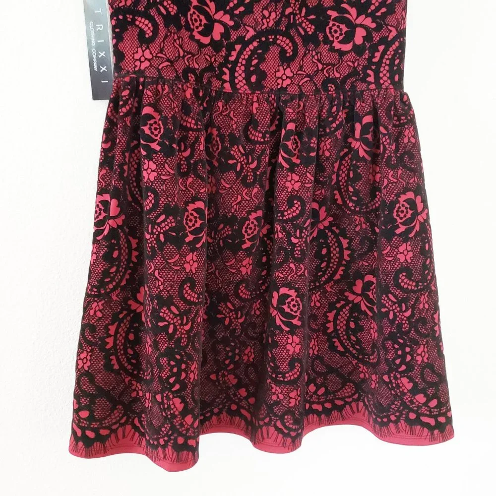 Trixxi Mesh Flocked Skater Dress Size L - Picture 6 of 8